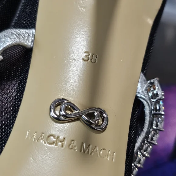 MACH & MACH Lotus Flower Crystal Mesh Pumps Black Stiletto Heels EU38 $1100 - Picture 10 of 11